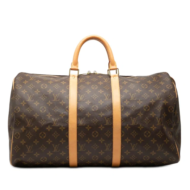 Brown Louis Vuitton Monogram Keepall 50 Travel Bag in Brown Coated canvas from Designer Revival