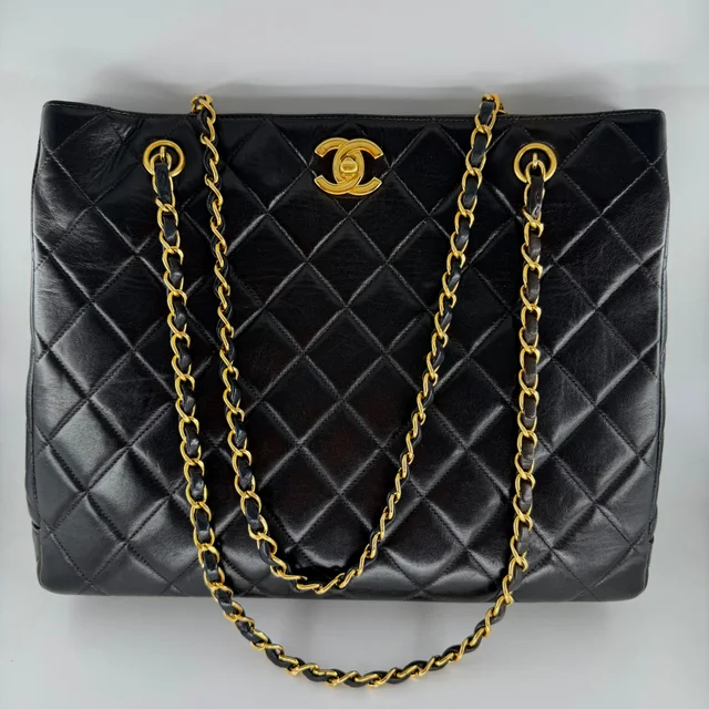 Chanel Black Matelasse Lambskin Tote in Black Lambskin from SparklesnDreams