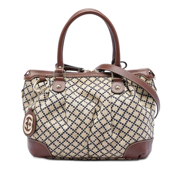 Beige Gucci Diamante Canvas Sukey Satchel in Beige Canvas from Designer Revival, photo 1 of 1