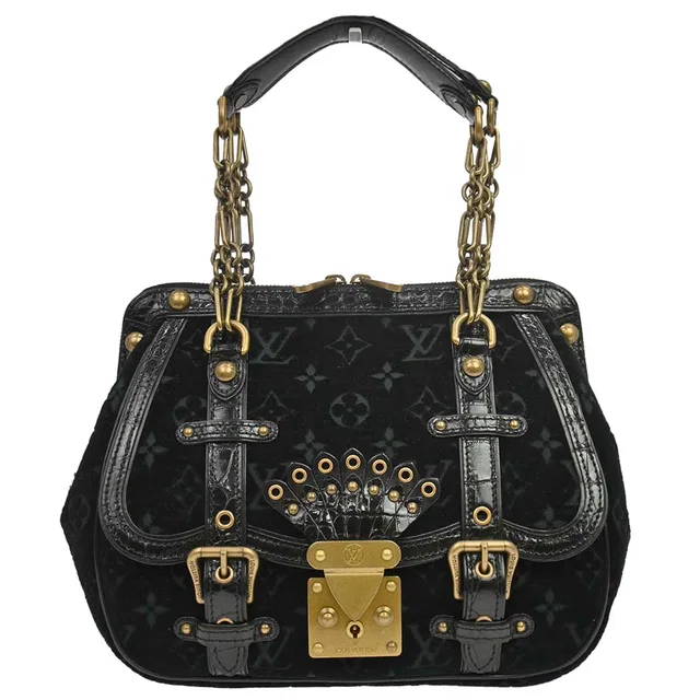 Louis Vuitton 2004 Black Monogram Velours Alligator Gracie MM Limited in Black Crocodile from AMORE Vintage Tokyo