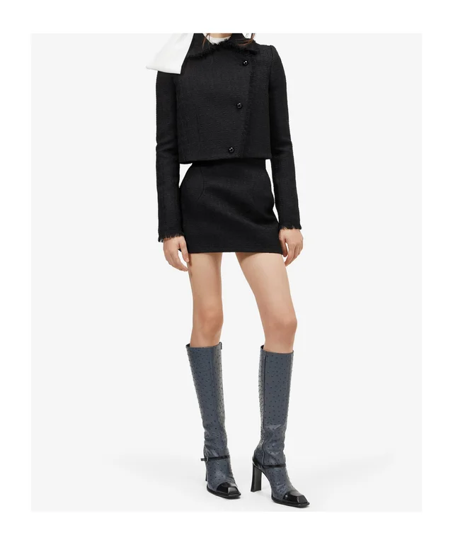 Alexander McQueen Women's Light Tweed Cropped Jacket in Black, photo 2 of 5 from SENSER