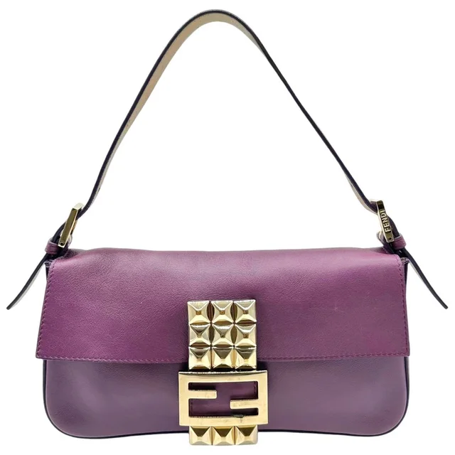 Fendi Purple Leather & Gold Pyramid Stud Baguette Bag in gold|purple Leather from Poshmark, photo 1 of 1