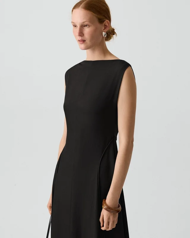 Theory Draped Midi Dress in Washed Twill, photo 5 of 5 from Theory