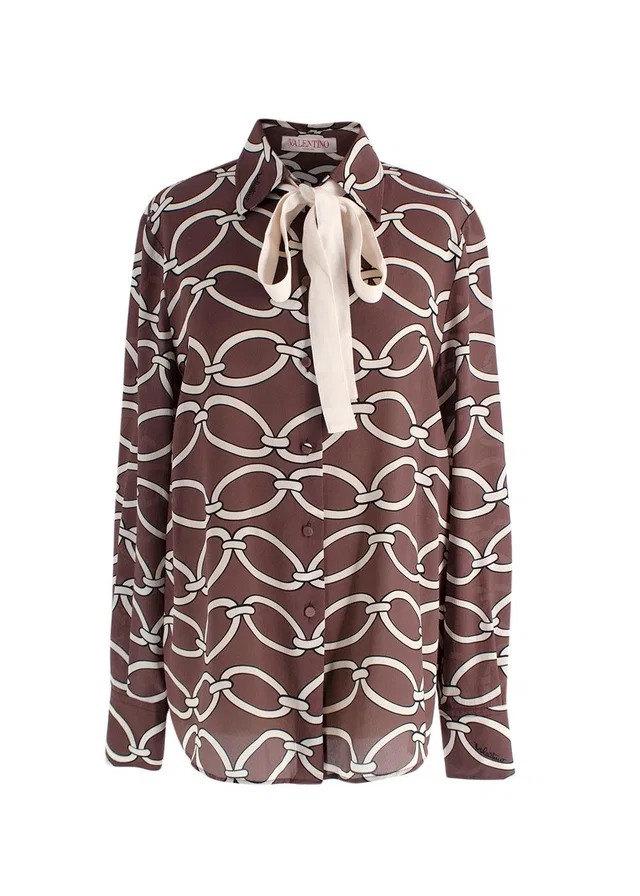 Valentino Garavani Brown Chain Print Silk Shirt in Brown Silk from HEWI
