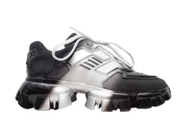 Black & Silver Prada Cloudbust Chunky Low-Top Sneakers Size 39.5 in Black from Designer Revival