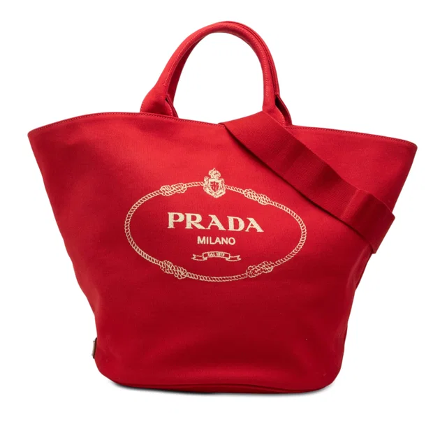 Red Prada Canvas Canapa Logo Tote Satchel in Red Canvas from Designer Revival
