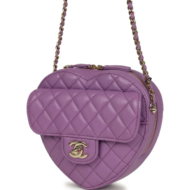 Chanel CC In Love Large Heart Bag in Purple Lambskin from Madison Avenue Couture, photo 3 of 9