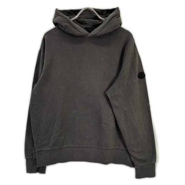 Moncler Hoodie Gray Cotton M Logo Sweatshirt Pullover in Grey from The Reluxe