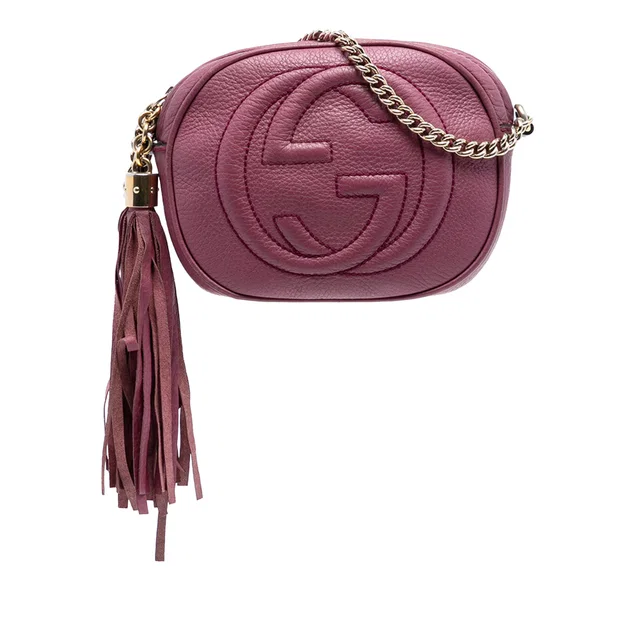 Pink Gucci Mini Pebbled Calfskin Soho Chain Crossbody in Pink Calfskin from Designer Revival
