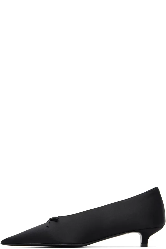TOTEME Black Bow Satin Kitten Heels, photo 3 of 5 from SSENSE