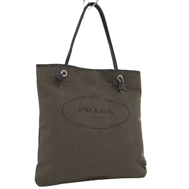 Prada Logo Tote Bag Leather Canvas Black in Black Canvas from The Reluxe