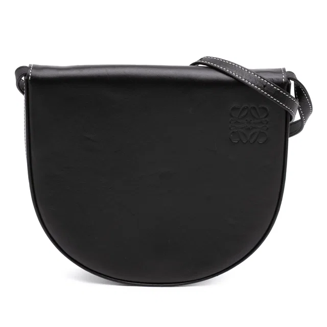 Black LOEWE Small Smooth Calfskin Heel Crossbody in Black Calfskin from Designer Revival