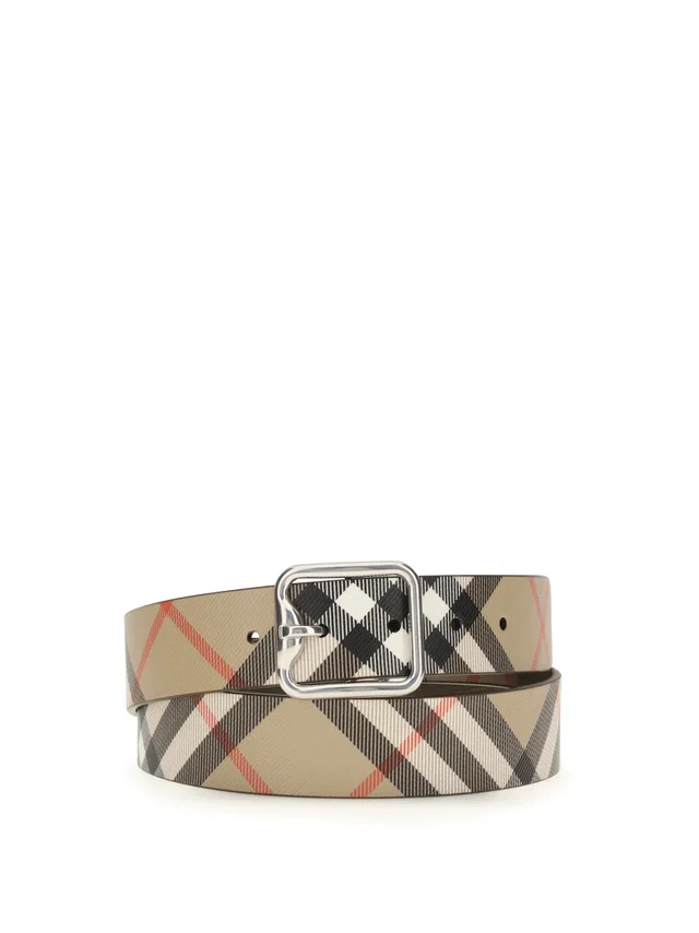 Burberry Check Belt — Beige Sand/military/silver Calf Leather Bos Taurus in Beige Calfskin from HEWI