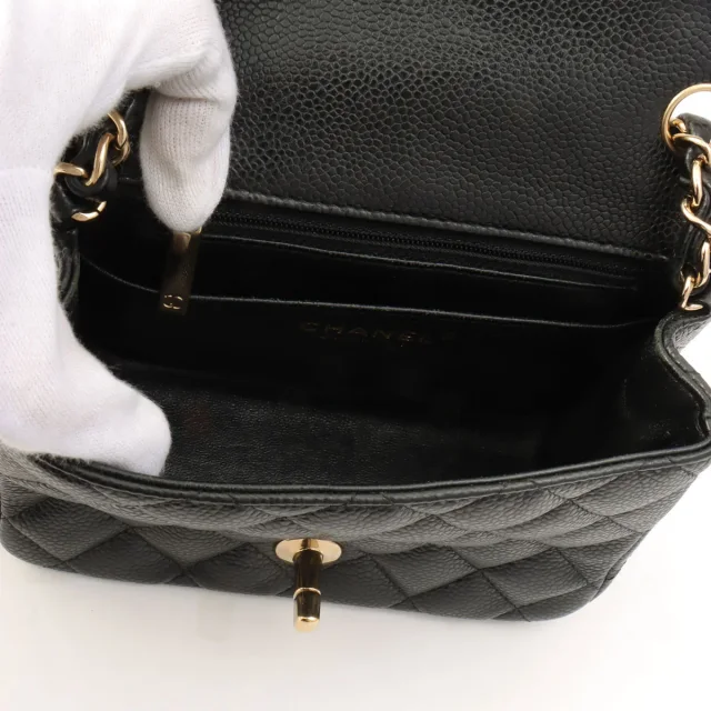 Chanel Around 2018, Capucine Classic Flap Chain Bag Mini Black from VINTAGE QOO TOKYO, photo 5 of 12