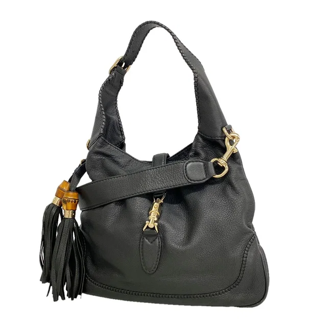 Gucci Handbag Bamboo New Jackie Leather Black Champagne Gold 2-Way Bag in Black Leather from The Reluxe