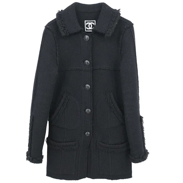 Chanel 2008 Sport Line Single Breasted Jacket Black #38 in Black Wool from AMORE Vintage Tokyo