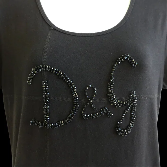 Dolce & Gabbana Designer Black Lux Beaded Large Front Logo Back Macrame Yoke M in black Silk from Poshmark