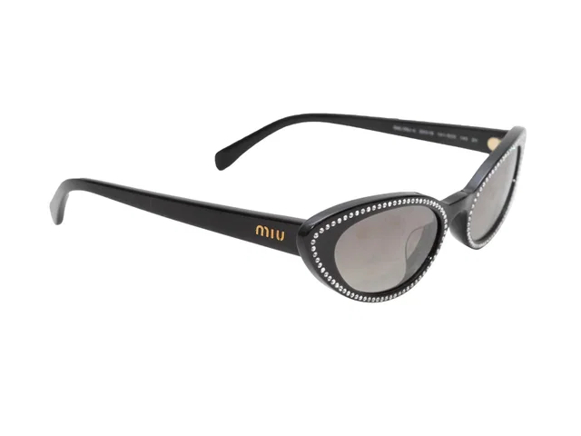 Miu Miu Black Miu Crystal-Embellished Cat-Eye Sunglasses in Black from Designer Revival