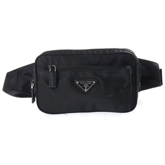 Prada Re-Nylon Saffiano Leather Belt Shoulder Bag Black in Black Saffiano leather from The Reluxe