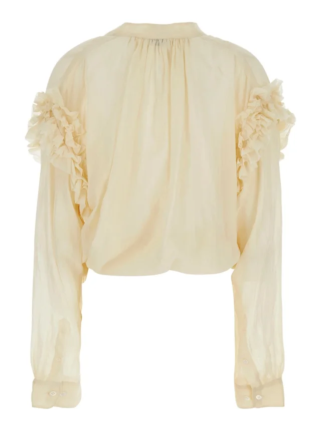 DRIES VAN NOTEN CENVER' Beige Silk Blouse with V-Neck and Long Sleeves in Beige 100% Cotton, photo 3 of 6 from Gaudenzi Boutique