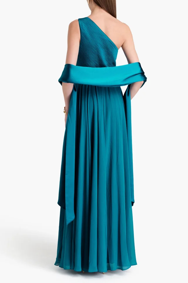 Badgley Mischka One-shoulder georgette-paneled satin gown, photo 3 of 5 from THE OUTNET