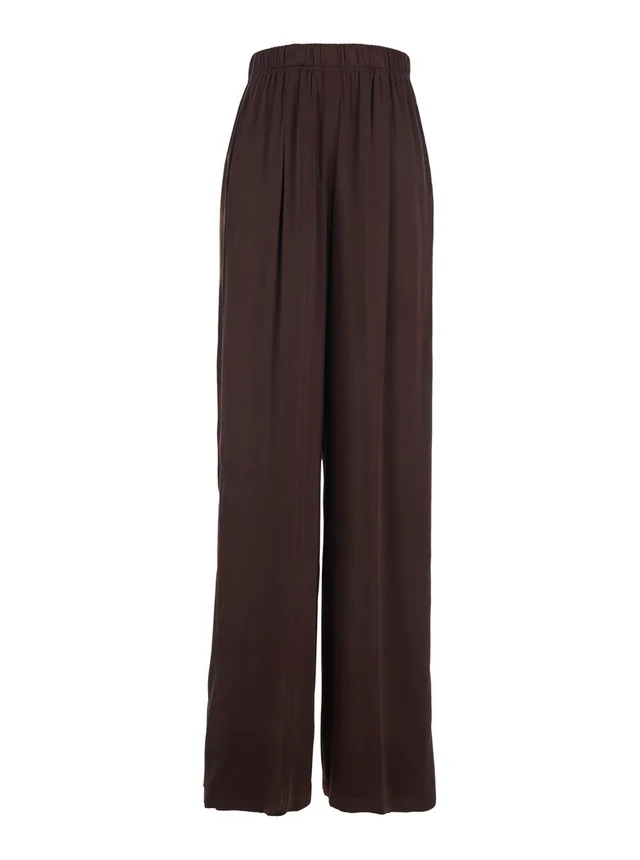 JUCCA Brown Silk Pants with Elastic Waist and Side Welt Pockets Women in Brown, photo 2 of 6 from Gaudenzi Boutique