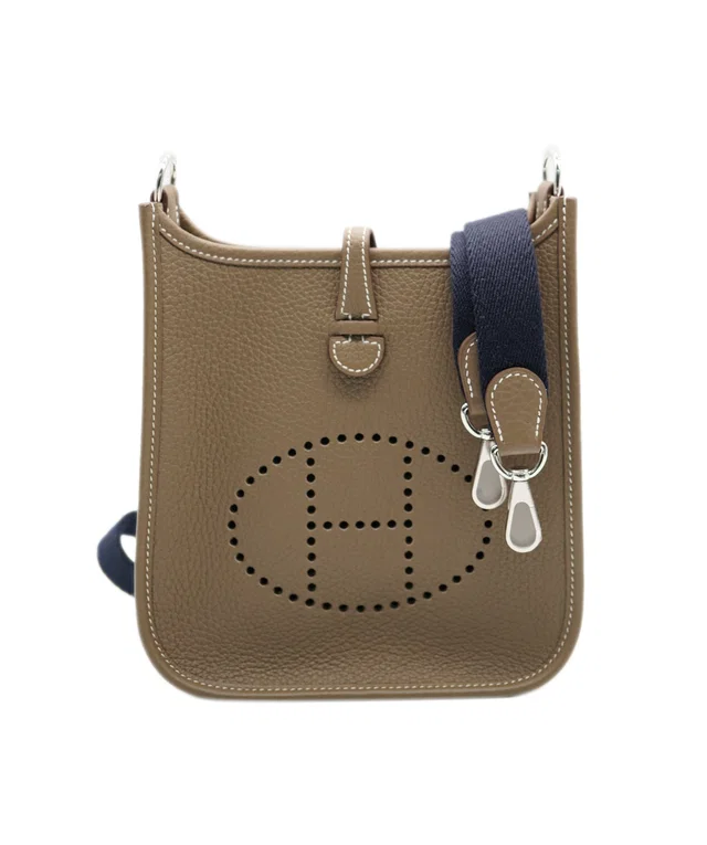 Hermès Evelyn TPM Etoupe Clemence Navy Strap PHW #U (2022) in Taupe Clemence leather from Luxury Promise