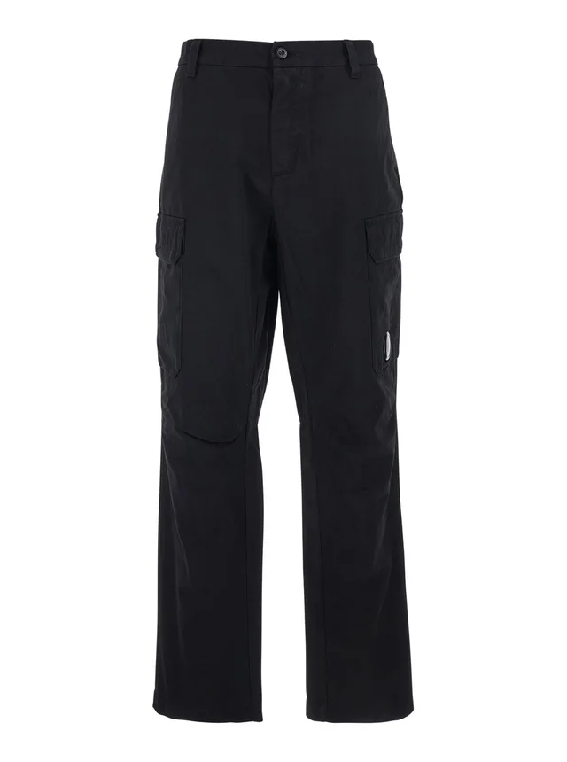 C.p. company Black Cargo Pants with Logo Plate on the Side and Two Front Cargo Pockets In Cotton for Men in Black 100% Cotton, photo 2 of 6 from Gaudenzi Boutique