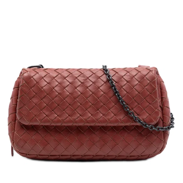 Red Bottega Veneta Mini Nappa Intrecciato Expandable Chain Flap Crossbody in Red Nappa leather from Designer Revival
