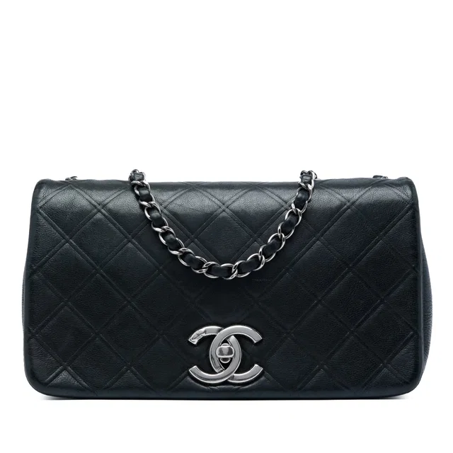 Black Chanel Medium Diamond Embossed Calfskin New Chic Flap Shoulder Bag in Black Calfskin from Designer Revival