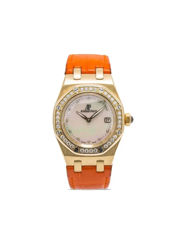 Audemars Piguet pre-owned Lady Royal Oak 33mm - unisex - Diamond/18kt Yellow Gold - One Size - Mother of pearl in Yellow Leather from Farfetch