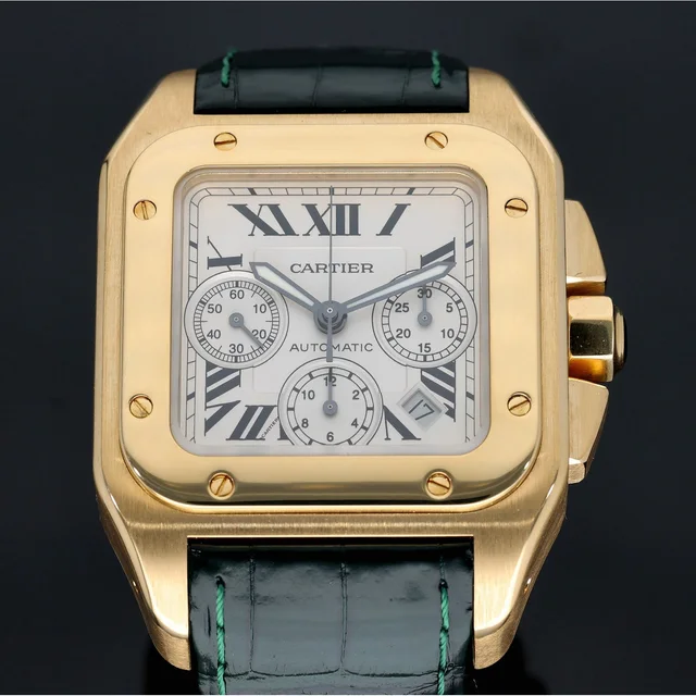 Cartier Santos 100 W20096Y1 41mm Gold Watch in Gold Leather from H&T