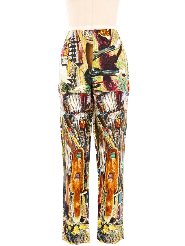 Hermès Les Cheyennes Printed Silk Trousers in Multicolor Silk from Arcade Vintage