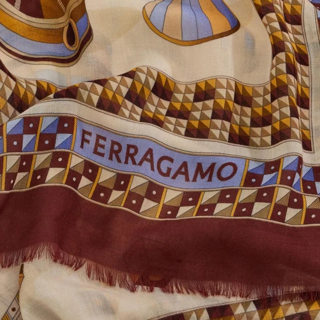 Ferragamo Nadir Print Silk Scarf — Bordeaux Scarfs in Burgundy Silk from HEWI