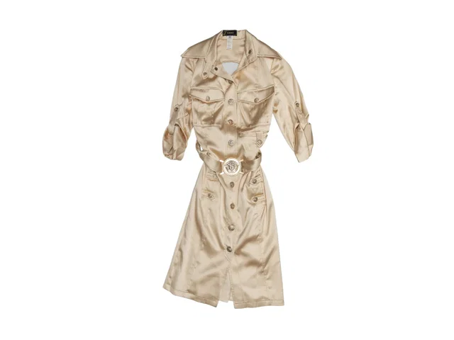Champagne Versace Spring/Summer 2005 Silk Belted Dress Size IT 40 in Silk from Designer Revival