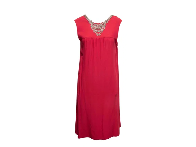 Red Prada Rhinestone-Embellished Sleeveless Dress Size IT 42 in Red from Designer Revival