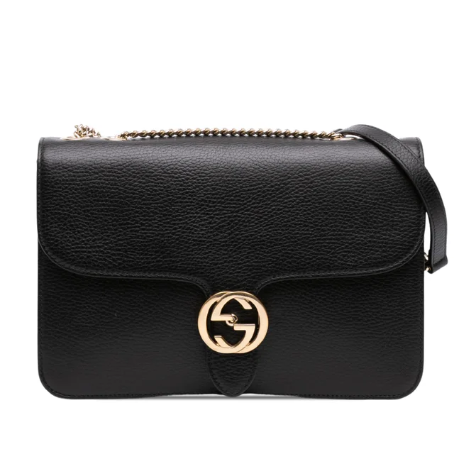 Black Gucci Medium Dollar Calfskin Interlocking G Crossbody in Black Calfskin from Designer Revival