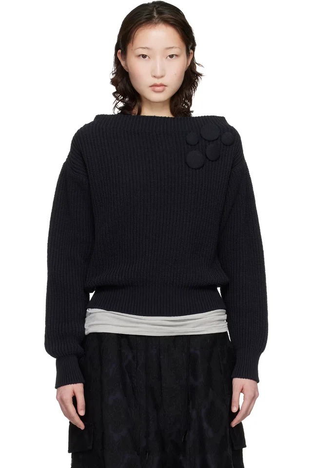 OPEN YY Navy Badge Applique Knit Pullover Sweater, image 1 of 1 from SSENSE