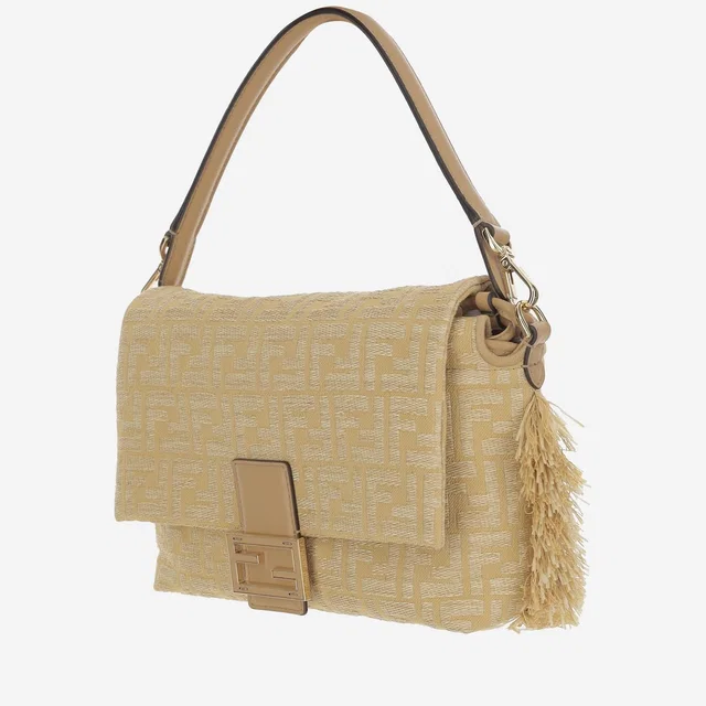 Fendi Leather Jacquard Shoulder Bag — Beige in Beige Leather from HEWI