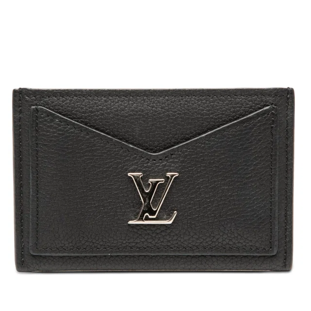 Black Louis Vuitton Calfskin Lockme Card Holder in Black Calfskin from Designer Revival