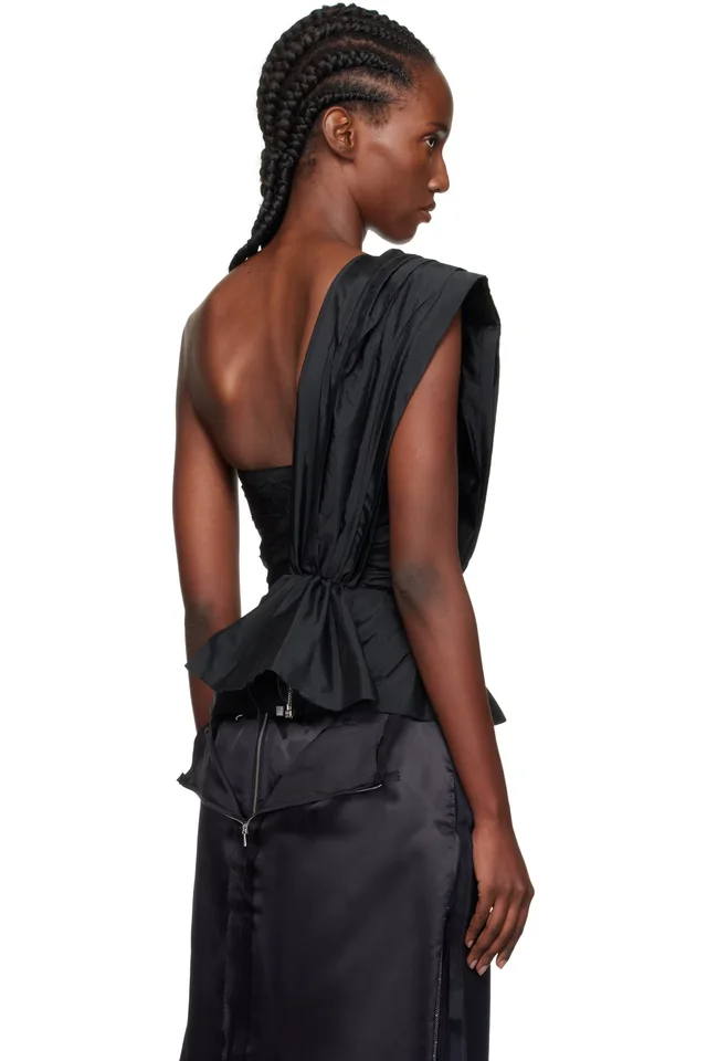 Maison Margiela Black Pleated Top, photo 3 of 4 from SSENSE