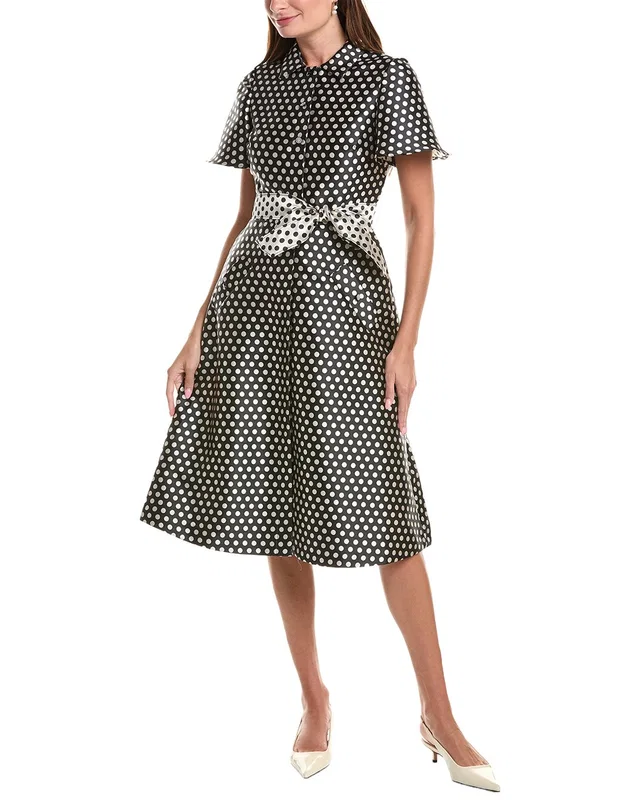 Teri Jon by Rickie Freeman Polka Dot 3-Rhinestone Button Dress, image 1 of 1 from Rue La La