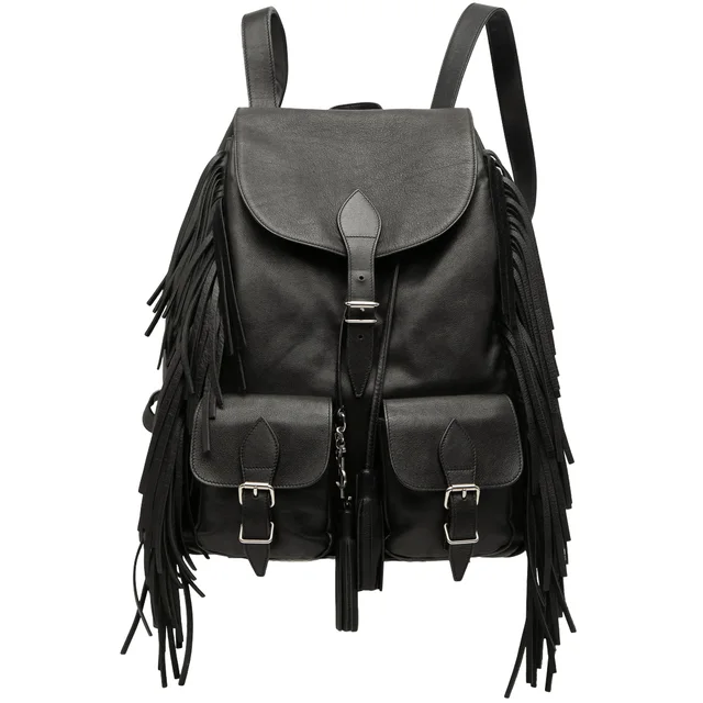 Black Saint Laurent Calfskin Fringe Festival Backpack in Black Calfskin from Designer Revival, photo 1 of 1