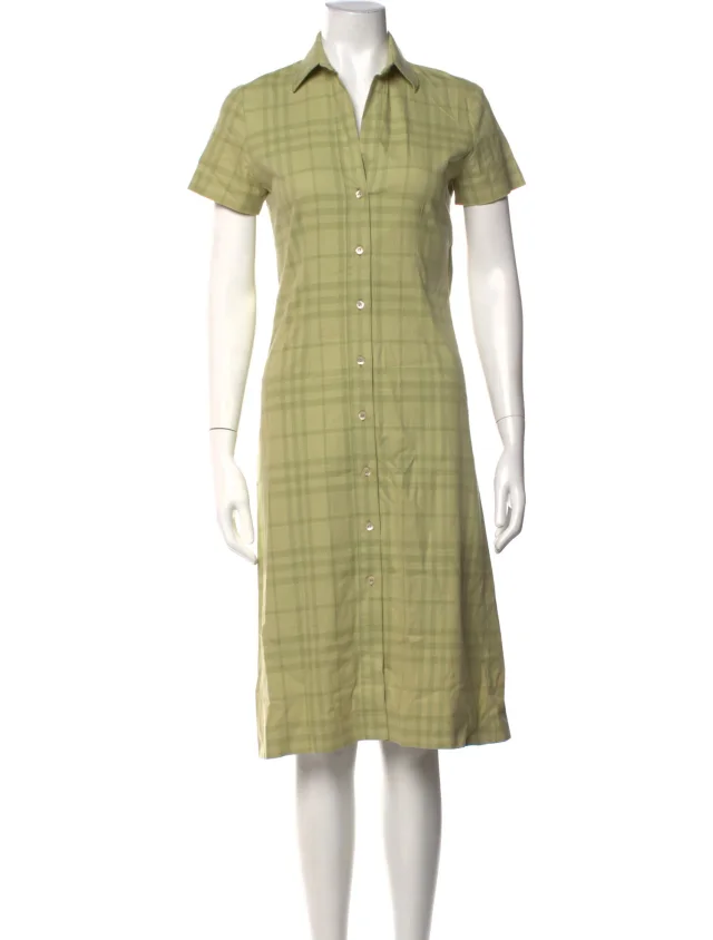 Burberry Plaid Print Knee-Length Dress in green from The RealReal