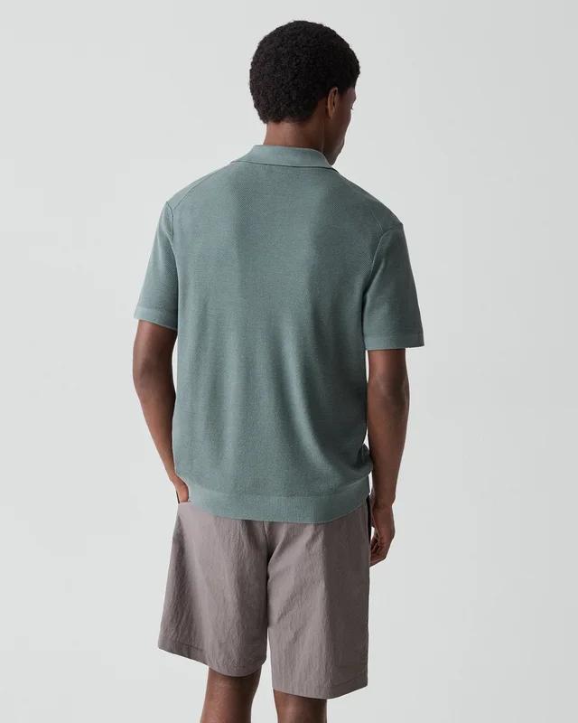 Theory Polo Shirt in Silk-Cotton in LIGHT PINE GROVE 70% Silk, 30% Cotton; Exclusive Of Elastic, photo 10 of 12 from Theory
