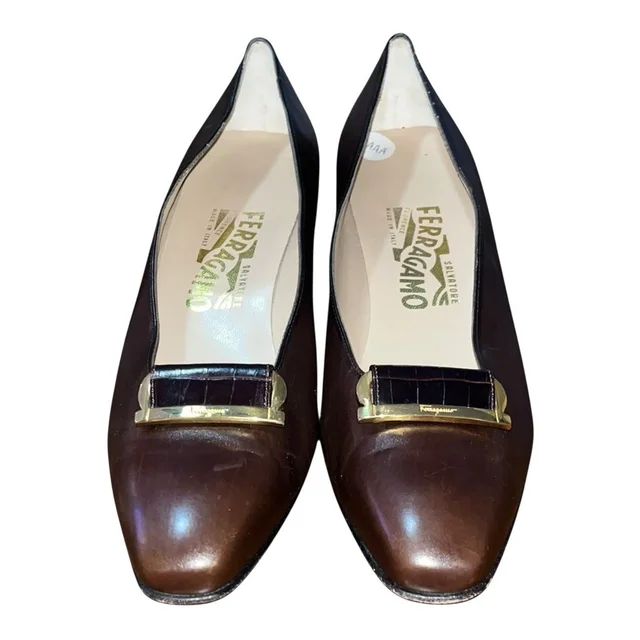 Ferragamo Heels Women 9 Aaa Brown Leather Brass Square Toe Classic in brown|red Leather from Poshmark