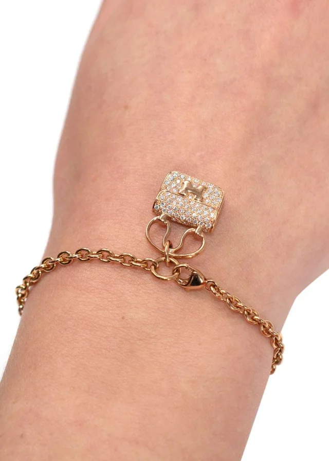 Hermès 18K Rose Gold Diamond Constance Amulettes Bracelet in Pink from HEWI, photo 3 of 10