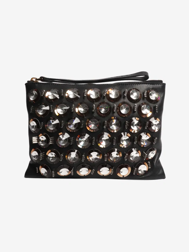 Marni Black embellished leather clutch in Black Leather from Sign of the Times