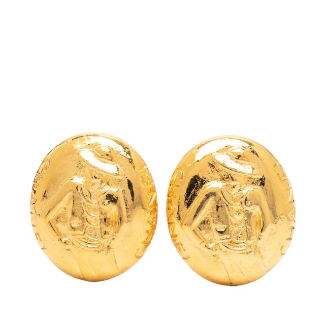 Gold Chanel Gold Plated Mademoiselle Oval Clip On Earrings in Gold from Designer Revival