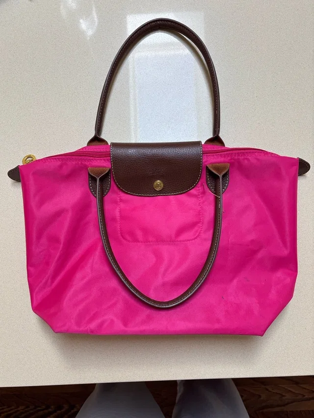 Longchamp Hot Pink Tote With Brown Trim in brown|pink|red Nylon from Poshmark